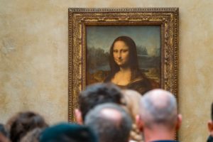 This is a picture of the Mona Lisa painting in the Louvre Museum.