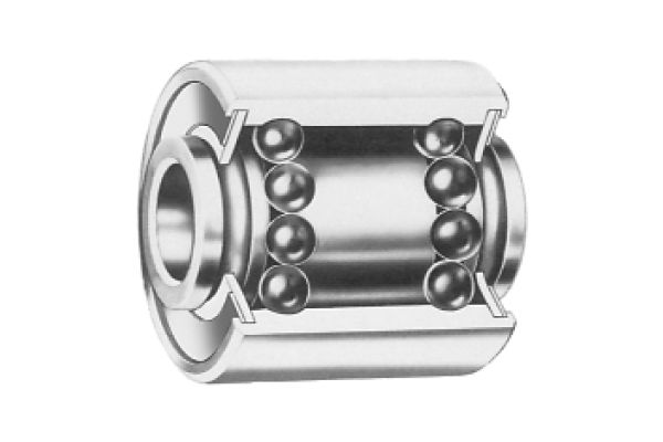 Cross-section diagram of a double row ball and roller bearing distributor with two ball rows.