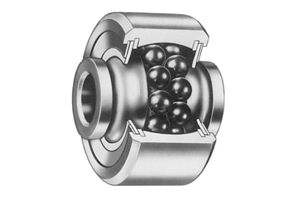 Cross-section diagram of a double row ball and roller bearing with ceramic ball elements.
