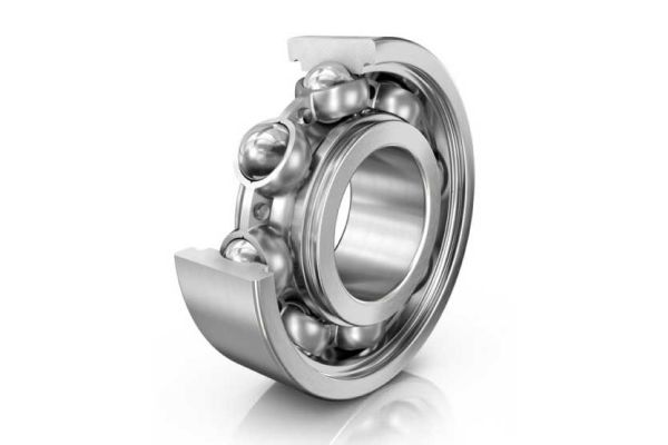 Single row ball and roller bearing with open design on a white background.